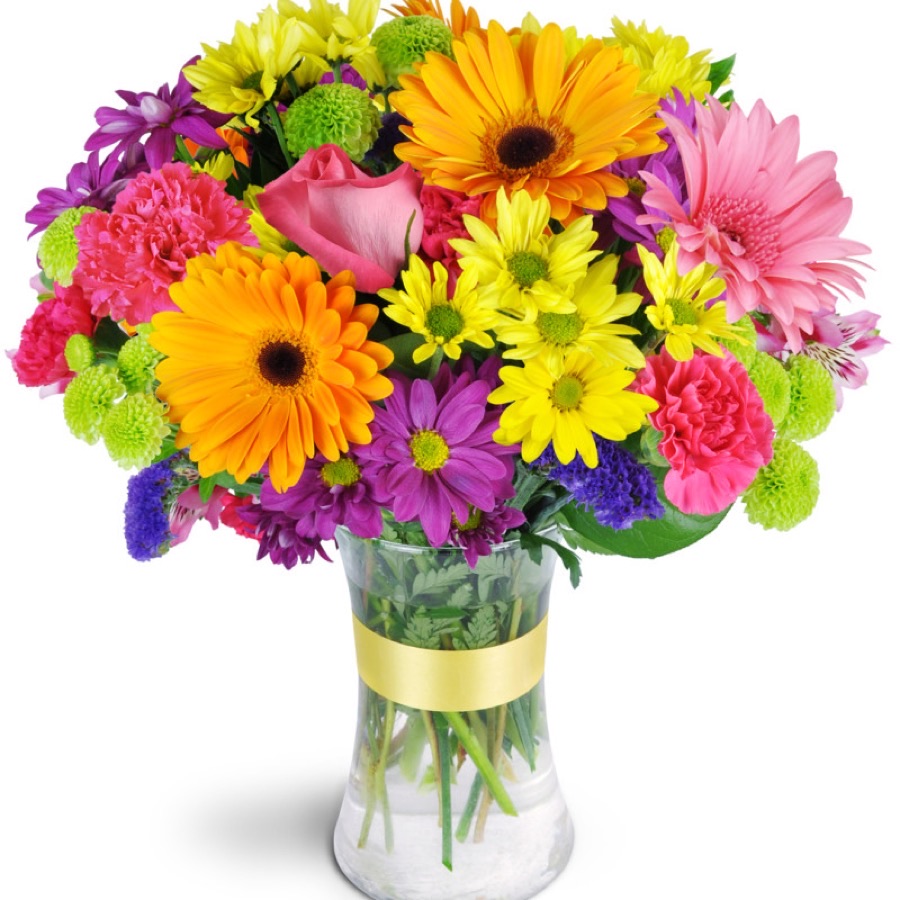 A bright, hand-crafted floral arrangement from Anderson's Flowers